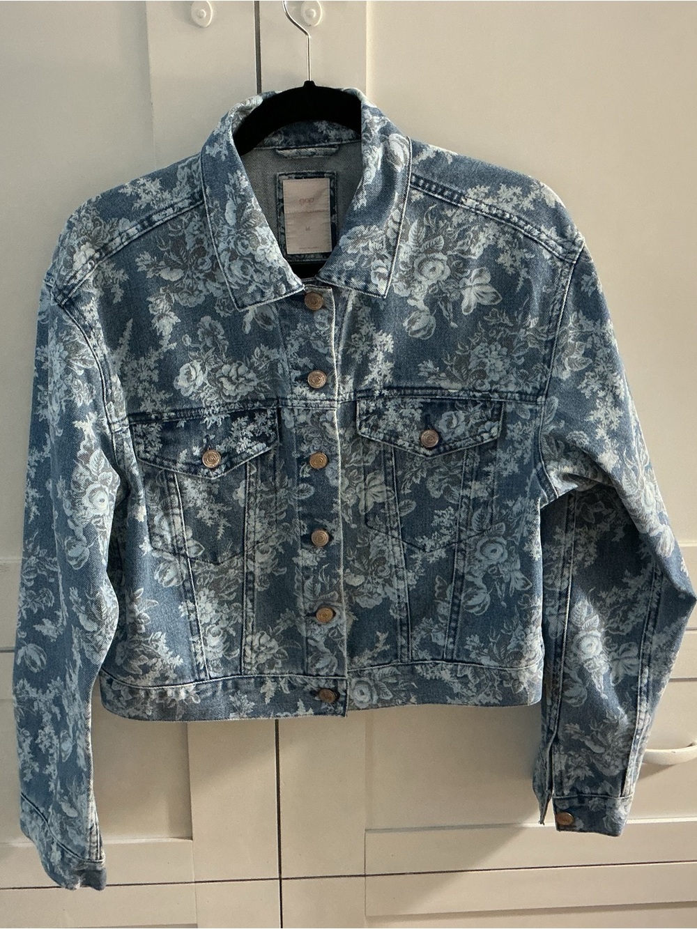 Gap x LoveShackFancy Floral Denim Jacket Cropped Blue